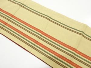 未使用品　綿紬　縞模様織り出し　全通袋帯